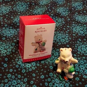 Hallmark White Bear Ornament with Green Hat and Multicolor Lights